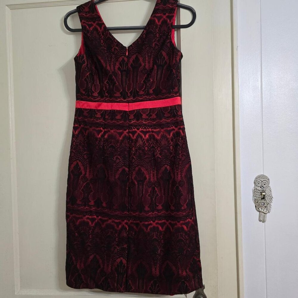 8 Merona Black Lace & Red Lining Sheath Midi Fitted Dress